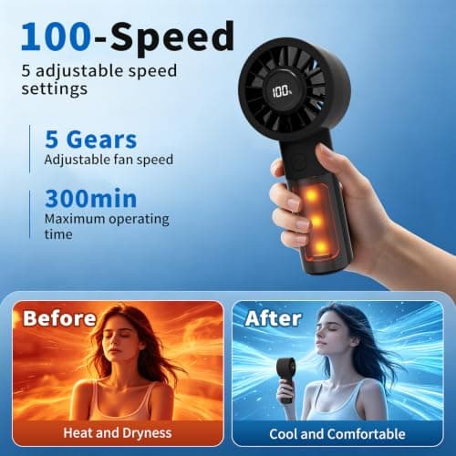 Portable Mini handheld Personal Fan with Night Light,5 Speeds,Rechargeable - Thumbnail 5