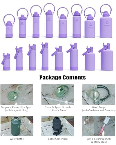 avodvo 1 Gallon Water Bottle with 2 Lids (2-in-1 Straw & Spout Lid, Magnetic Lid), Insulated Water Bottle with Strap, Stainless Steel Water Bottle for Hiking, Gym, Travel, BPA-Free, Purple - Thumbnail 2