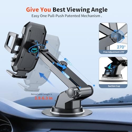 SUUSON Upgraded 3-in-1 Car Phone Holder Mount [Powerful Suction] Phone Mount for Car Dashboard Air Vent Windshield,for All iPhone Android Phone (Black) - Thumbnail 2
