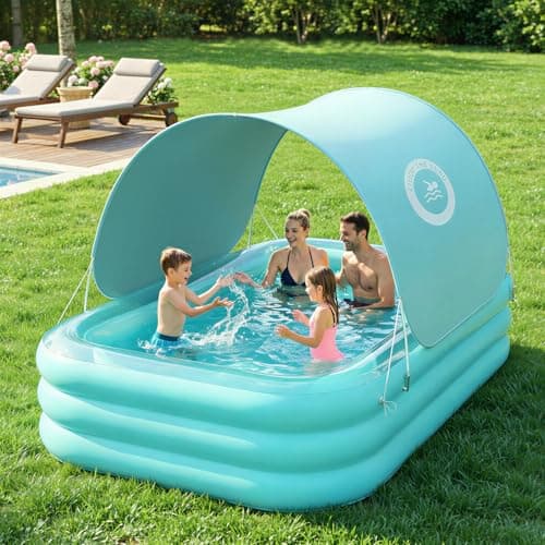 HeySplash Inflatable Pool with Canopy, Large Inflatable Swimming Pool for Adults & Kids, Blow Up Pool Thickened Family Pool for Outdoor Backyard Garden Party Summer Fun, 102" x 65" x 22"(Green) - Image 1