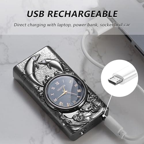BABOBIU Electric Lighter Plasma Lighter Rechargeable Windproof Flameless Arc Dolphin Lighters with USB Fast Charging Cool Lighters Gift for Father's Day, Christmas, Birthday (Black) - Thumbnail 4