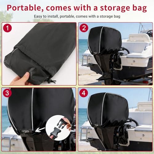 Nxoizam Outboard Motor Cover for 50-115HP, Heavy Duty Oxford Cloth Waterproof & Scratchproof, 2-Stroke 4-Stroke Boat Motor Cover, Black Trailerable Engine Cover with Reflective Strips - Thumbnail 5