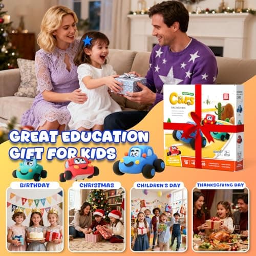 Air Dry Clay Kit for Kids - Pull Back Car Making, 3 Boxes Modeling Clay with Sculpting Tools, Base, Backing Board, Tutorial, Ultra Light & Soft, Non-Toxic & Safe, Creative DIY Arts and Crafts Toys - Thumbnail 6