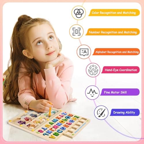 GAKICO Magnetic Color and Number Maze: 5-in-1 Montessori Toys for Toddlers 3 4 5 Years Old, Wooden Alphabet Maze Letter Puzzle Fine Motor Skills Sensory Toys, Christmas & Birthday Gift for Kids - Thumbnail 5