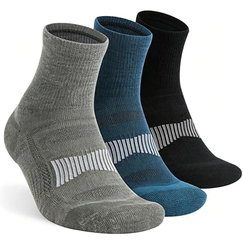RTZAT 3 Pairs 90% Merino Wool Socks for Men Women Business Casual Wool Ankle Thin Hiking Running Athletic Support Breathable Cushioned Low Cut Sock - Black Blue Green Large - Image 1