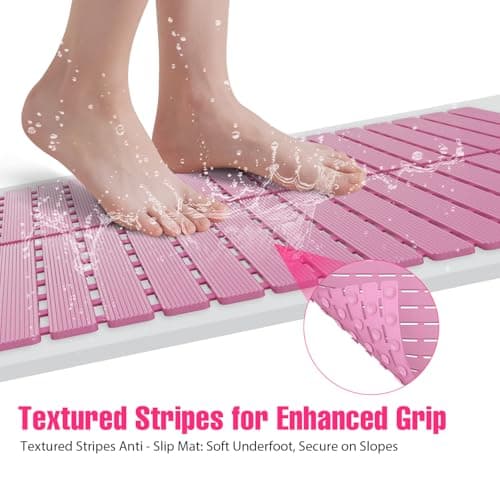 Shower Mat Non-Slip Bath Mat for Tub and Shower Stall,236 Suction Cups with Drain Holes, Quick Dry Machine Washable, Extra Grip for Stand Up Showers, Bathroom Essentials 24x24 Inch (Pink) - Thumbnail 4