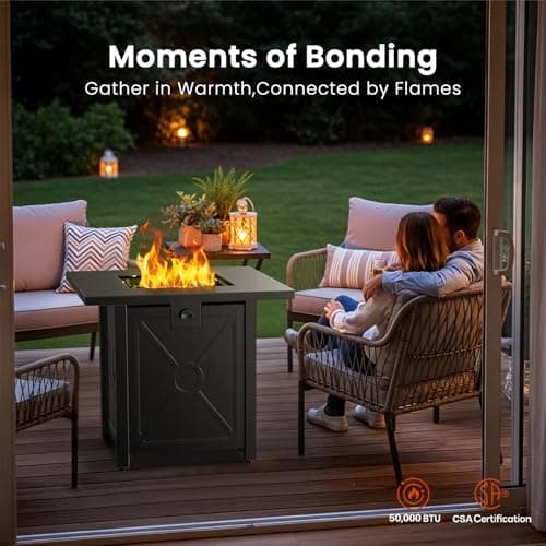 R.W.FLAME 28'' Propane Fire Pit Table, 40,000 BTU, Portable, with Lava Racks, Lid, Rain Cover, Smokeless for Outside Paito/Garden/Backyard - Thumbnail 3