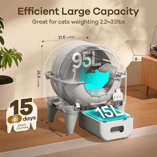 Fumoi Automatic Cat Litter Box Self Cleaning Litter Box Large Capacity for Multiple Cats, App Control with Safety Sensors, Removable Washable Liner,2 Rolls Garbage Bags,Grey - Thumbnail 2