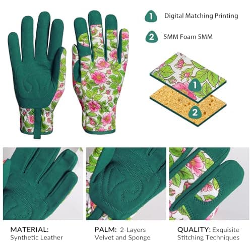 Pleneal Gardening Gloves for Women - Leather Garden Gloves Thorn Proof, Outdoor Protective Working Gloves for Weeding - Thumbnail 3
