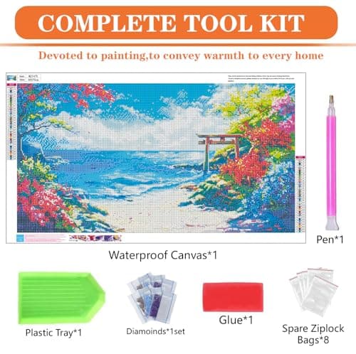 igoodom Large Diamond Painting, Large Beach Diamond Art Kits for Adults, Full Drill Round Big Flowers Diamond Painting, DIY Gem Art and Crafts for Home Wall Decor Gift 27.5 X 15.7inch - Thumbnail 6