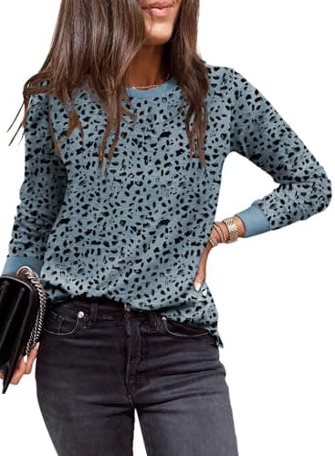EVALESS Womens Fashion 2026 Summer Spring Tops Clothing Long Sleeve Tops Round Neck Shirts T-Shirts Lightweight Loose Tee Outfits Gray Blue X-Large - Image 1