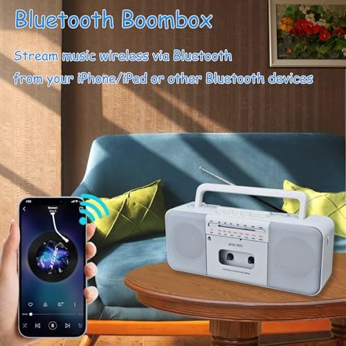 Cassette Tape Player Recorder Boombox with Bluetooth, AM/FM/SW Radio, Record to Cassette/USB/SD, Premium 10W Sound, AC/DC Powered, Portable Cassette Player - Thumbnail 4