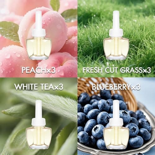 Air Freshener Plug In Refills for Home, Fresh Cut Grass, Peach, Blueberry, White Tea, Plugin Scented Refills for Home, Bathroom, 12ct, 7.92 Fl Oz, Compatible with Air Wick & Glade, Not for Glade Plus - Thumbnail 3