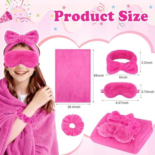 Nyxuso Sleepover Party Supplies for Girls, Spa Slumber Favor with Blanket Headband Eye Mask Hair Scrunchies(Rose 24Pcs) - Thumbnail 5