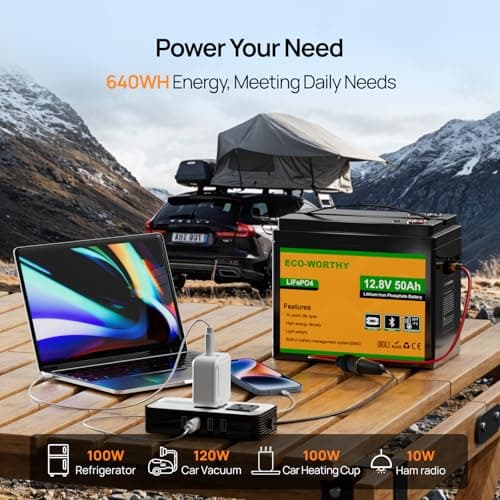 ECO-WORTHY 12V 50Ah LiFePO4 Lithium Battery with XT60 Interface, Bluetooth 5.0, Low Temp Protection, Connects to Power Inverter for Camping, Road Trips,Trolling Motors - Thumbnail 4