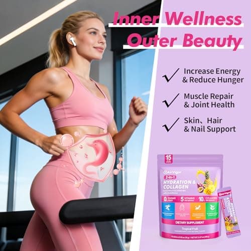 AirVigor Electrolyte Powder Packets, 10G Collagen Hydration Packets, Sugar Free Daily Electrolyte Hydration Recocery Drink Mix with 5 Vitamins & Glutathione, Joint Skin Muscle Support, Keto, Tropical - Thumbnail 5