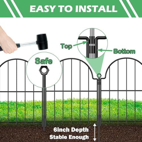 Blingluck Garden Fence, 22 in(H) x 10.83 ft(L) Arched Rustproof Metal No Dig Fence Garden Fence Border, Ground Stake Animal Barrier Fence for Rabbit Dog, Outdoor Decor for Yard & Patio - Thumbnail 3