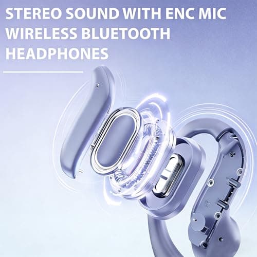 Molufeibe Open Ear Earbuds Wireless Bluetooth - Ear Buds with Hooks, ENC Noise Cancelling Headphones for Sports, 60Hrs Playback Clear Call, IPX5 Waterproof Earphones for Sport Running Exercising - Thumbnail 2