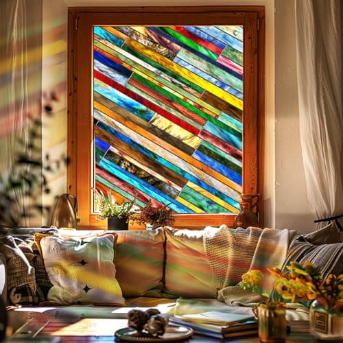 SUNBABY Stained Glass Window Privacy Film: 3D Decorative Vintage Static Clings, Day and Night Privacy, Renter-Friendly Non-Adhesive Sticker for Home Bathroom Door Window Coverings,16.9 x 39.4 Inch - Thumbnail 2