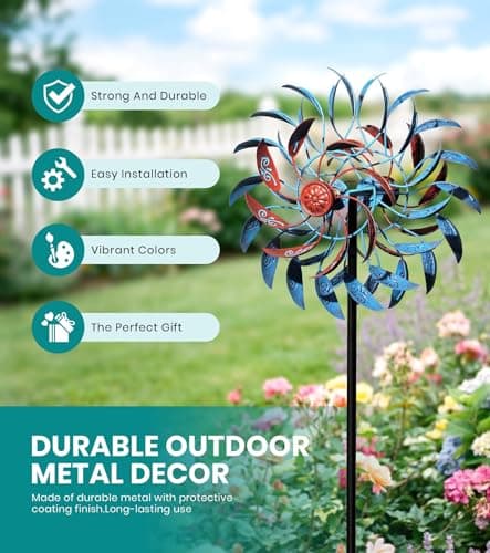 VUFOZ 4 Layer Wind Spinner Outdoor Metal, 13" Kinetic Wind Spinner for Yard and Garden, Decorative Metal Yard Art for Lawn or Patio - Thumbnail 4