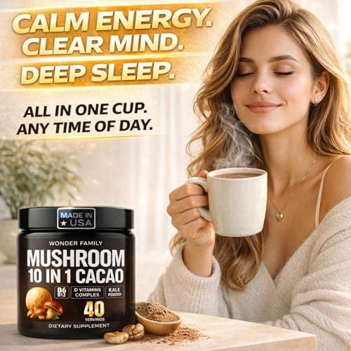 Instant Mushroom Powder 10:1 – Cordyceps Mushroom Supplement with Reishi, Chaga & Shiitake – Caffeine-Free Nighttime Drink with B6, B12, D + Probiotics – Best Mushroom Coffee Organic Blend (Sweet) - Thumbnail 3