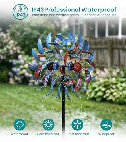 VUFOZ 4 Layer Wind Spinner Outdoor Metal, 13" Kinetic Wind Spinner for Yard and Garden, Decorative Metal Yard Art for Lawn or Patio - Thumbnail 5