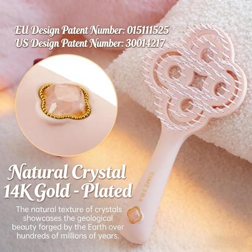 Simetra Detangler Hair Brush for Woman and Men, Original Detangling Brush for Curly Hair/Fine &Thick/Wet & Dry Hair, Flexible Bristles Hairbrush - Natural Crystal Inlay & 14K Gold Plating - Thumbnail 2