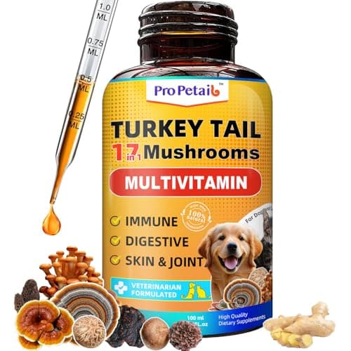 Turkey Tail Mushroom for Dogs - 3000mg Plus Formula Turkey Tail Probiotic + 10 Vitamins for Immune & Skin Lipoma, Wart, High Potency Liquid Mushrooms for Dogs with Turmeric - Vet Formulated