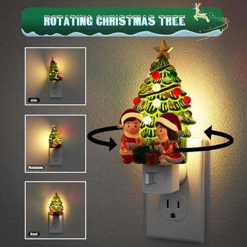 JandCase Christmas Tree & Santa Claus Night Light, 3000K Night Lights Plug into Wall,Cute & Funny Ceramics Christmas Night Light for Kids, 360° Rotatable for Home Party Decor,1 Pack - Thumbnail 4