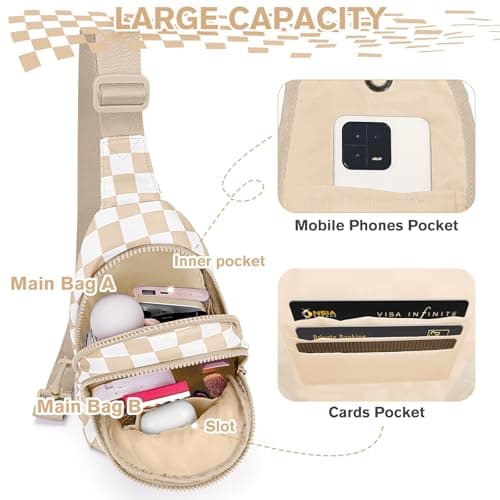 WOOMADA Checkered Women's Sling Bag - Stylish Small Backpack Crossbody Chest Bag & Fanny Pack Purse - Thumbnail 4