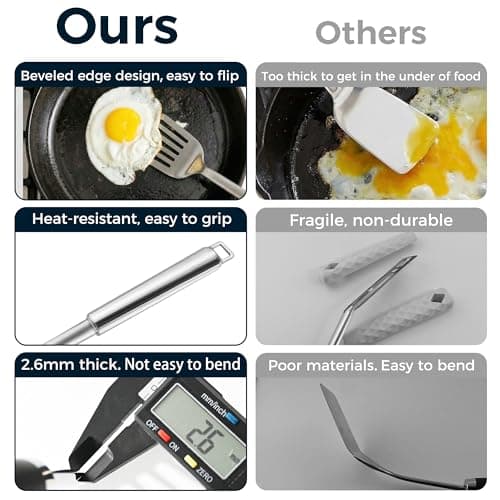 MUJINON 14.5-in Stainless Steel Spatula Set, 18/0 SS Heavy Duty Turner & Slotted Spatula for Kitchen Use, Cast Iron Grilling Frying, Pack of 2 - Thumbnail 3