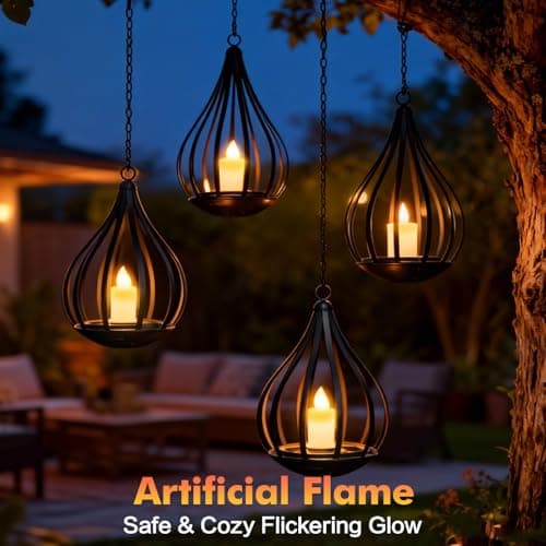 Solar Lanterns Outdoor Waterproof,Hanging Solar Lights Outdoor with Flickering Flameless Candle,Gifts for Women Mom Grandma,Outdoor Solar Lanterns for Garden Patio Backyard Pathway Decor, 2 Pack - Thumbnail 5