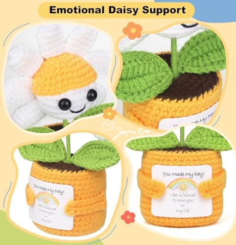 Sizobi Christmas Birthday Gifts for Mom Dad from Daughter Son, Handmade Crochet Mini Daisy Thank You Gift for Women Men, Stocking Stuffers Appreciation Gifts for Coworker Boss Friend Teacher - Thumbnail 4