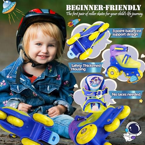 MoSoulais Astronaut Kids Roller Skates Adjustable Toddler Roller Skates with Light Up Wheels Kids Skates Birthday Boys Gift for Youth Children Beginner Ages 3 4 5 - Thumbnail 2