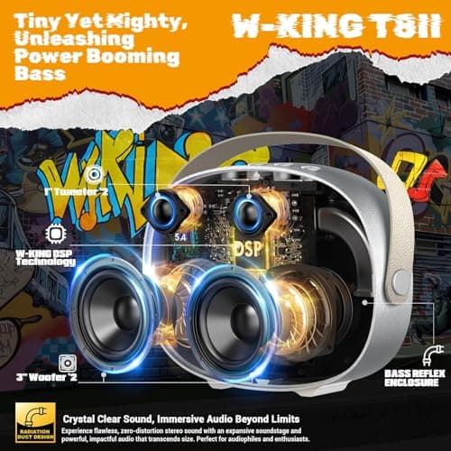 W-KING Speakers Bluetooth Wireless 96W Peak Loud Portable Speaker with Bass, BT5.4, Fast Charge, USB Playback, Large Personalized Speakers for Work, Outdoor, Workshop, Garage, Party Boombox Speaker - Thumbnail 2