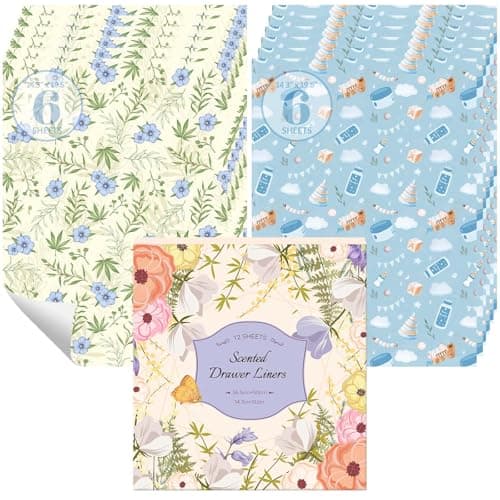 STRN Drawer Liners for Dresser, Linen & Baby Powder Scented Fragrant Drawer Liner 12 Sheets, Non-Adhesive Drawer Paper Liner for Bedroom Shelf Closet, Shoe Chest - Image 1