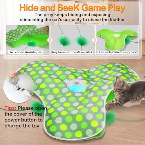 umosis Interactive Cat Toys Rechargeable,Moving Concealed Feathers,Real Mouse Squeaky,Touch Activated Cat Kitten Toy Exercise Toys for Indoor Bored Adult Cats - Thumbnail 2