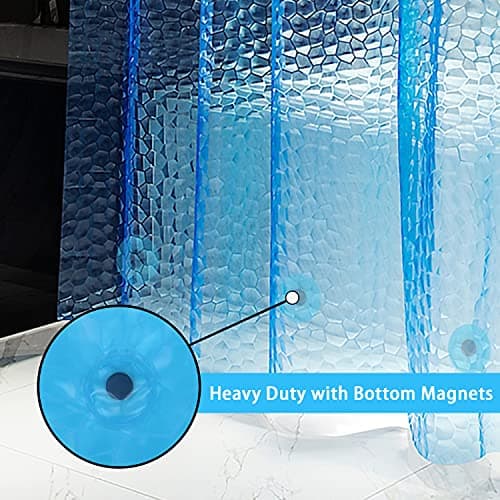 Bostofy Waterproof Shower Curtain Liner EVA Thick Shower Curtain with Heavy Duty 3 Bottom Magnets, Shower Liner for Shower Stall, Bathtubs, 3D Pebble Pattern, 72 x 72,12 Hooks - Thumbnail 4