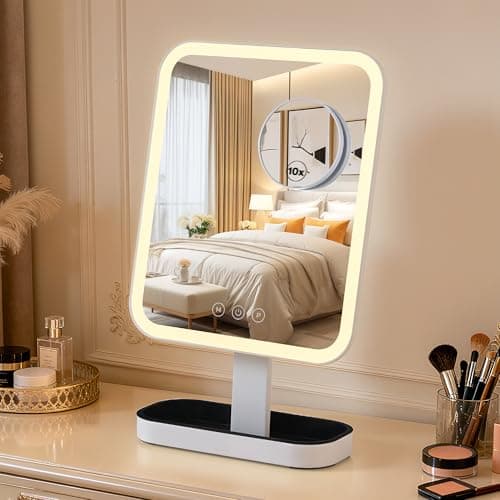 DASLAVA Vanity Mirror with Lights, 1/10X Magnifing，Hollywood Vanity Mirror with 3 Colors Lights & Adjustable, Smart Touch Control Modern Style, Dresser Mount, Bathroom,（16.5" X 9.8" White） Plug in - Image 1