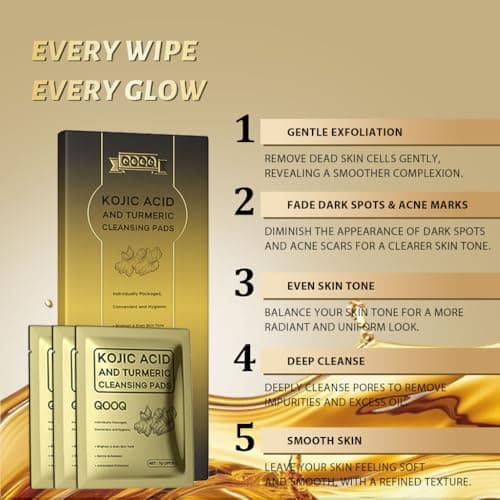Individually Sealed Turmeric Kojic Acid Cleansing Pads - Stays Fresh, Hygienic! (20 Pads) - Gentle Brightening Exfoliator for Dark Spots & Hyperpigmentation, Travel-Size - Thumbnail 2