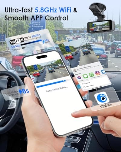 4K+4K Dash Cam Front and Rear, Free 128GB Card Included, 5.8GHz WiFi-20MB/s Fast Download, Dash Camera for Cars with Accurate GPS, G-Sensor, WDR Night Vision, 3.39" IPS Screen, 24H Parking Mode - Thumbnail 4
