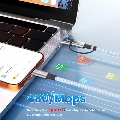 Jogrytece Upgrade 4 in 2 Multi Charging Cable, USB C Cable with 3 X Type-C/IP, Travel Holiday Essentials Phone Charger Cord for iPhone 17/16/15/14, Galaxy, Android (2Pack 5FT) - Thumbnail 6