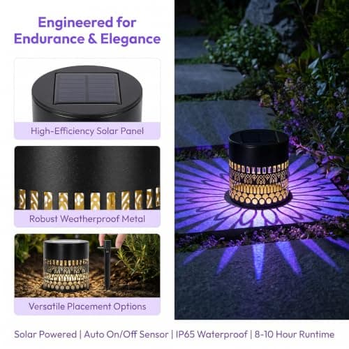 Solar Sunflower Projector Lights Outdoor, New Version Solar Mandala Light, 7 Color Changing Waterproof Wall Light Metal Fence Lights for Yard, Garden, Patio, Backyard Decoration, Multicolor, 2 Pack - Thumbnail 3