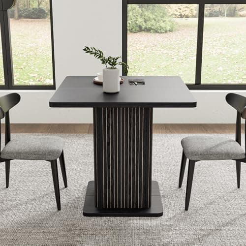 Small Black Dining Table for 2-4, 31.5 Inch Farmhouse Square Kitchen Table with 2-Tier Storage Shelf, Modern Wood Dinner Furniture with Fluted Doors, Dining Room, Living Room, Space Saving - Thumbnail 4