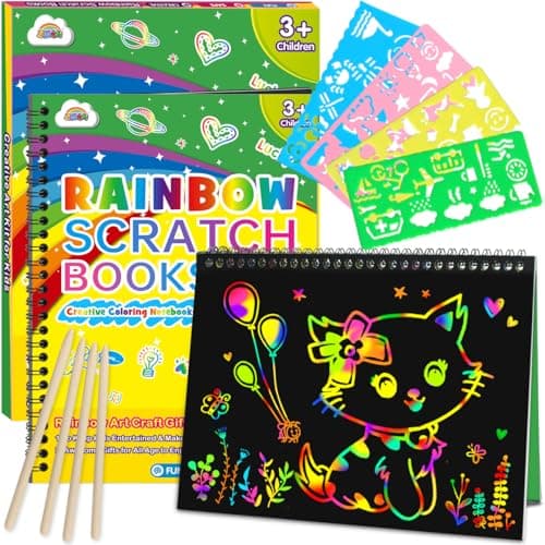 ZMLM Scratch Paper Art Craft: 2 Pack Rainbow Scratch Notebooks Crafts for Kids Ages 4-8 Year Old Girl Birthday Gift Games for Kids Arts Kits School Party Toys Activity - Image 1