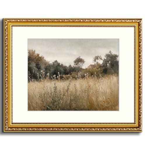 AtterrirArt Gold Framed Vintage Landscape Wall Art, 13 * 16inch, Nature Wildflower Wall Decor, Country Botanical Canvas Prints, Retro Forest Wall Art For Bedroom, Living Room, Ready to Hang