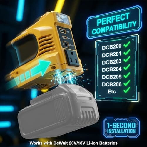 Real 220W Power Inverter Compatible with DeWalt 20V Battery, DC 20V to AC 110V-120V Portable Power Station with 1 AC Outlet, 1 USB & Type-C, 1 12V DC & 200LM LED (No Battery) - Thumbnail 3