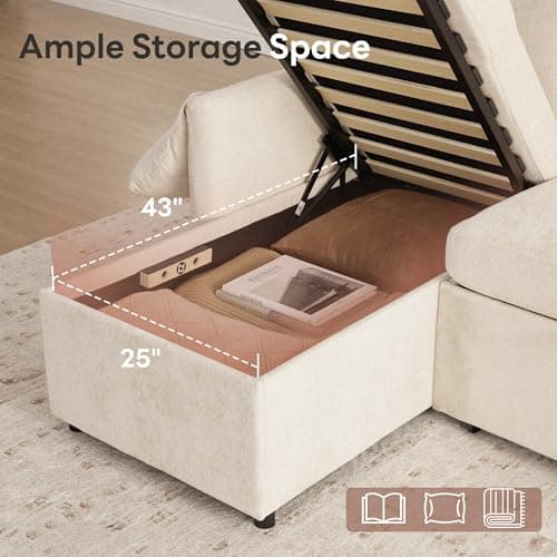Tbfit 83'' Sleeper Sofa Bed with USB & Storage Chaise, Convertible Pull Out Sofa Bed, Couches for Living Room, Dorm, RV, Small Spaces, White Sherpa - Thumbnail 5