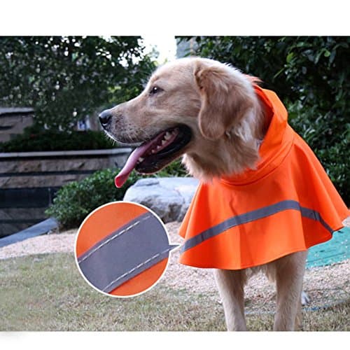 NACOCO Large Dog Raincoat Adjustable Pet Water Proof Clothes Lightweight Rain Jacket Poncho Hoodies with Strip Reflective (M, Orange) - Thumbnail 3