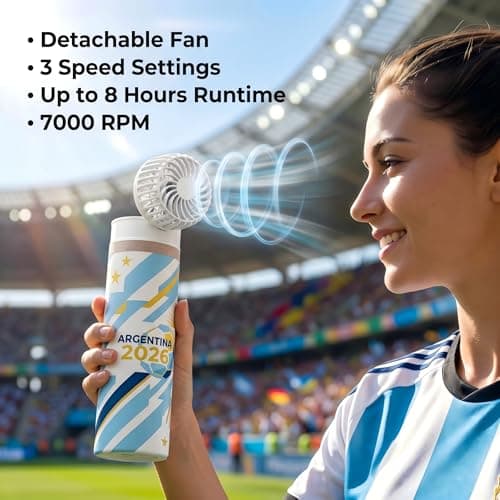 DUOMIY 2-in-1 Handheld Fan & Ice Therapy Cup, 7000 RPM Cooling Fan with Long-Lasting Cold Retention, Personal Fan & Reusable Cold Compress for Sports Recovery & Heat Relief, Argentina Theme - Thumbnail 4